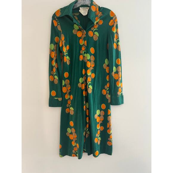 Vintage 60s-70s Green Mod DVF Diane Von Furstenberg Shirt Dress Italy Small JL - Picture 1 of 7